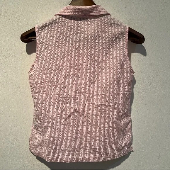 North Crest Sleeveless Embroidered Floral Seersucker Collared Button Up Top - Picture 6 of 7